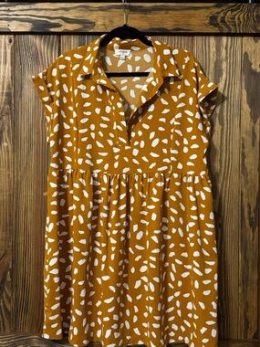 Umgee Mustard and White Dot Collared Dress
